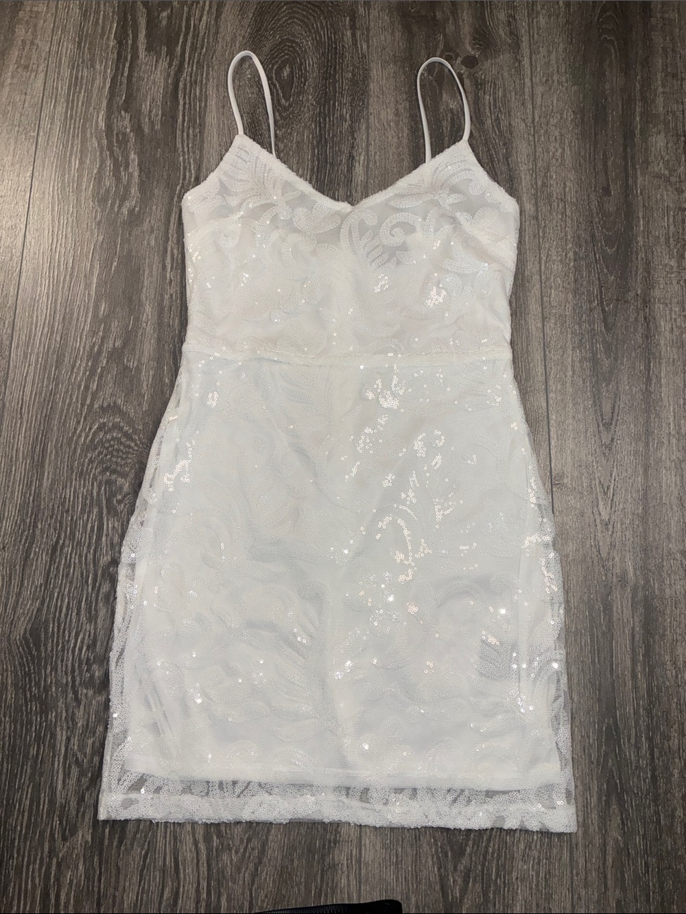 Bebe White Sequin Spaghetti-Strap Dress women’s Medium